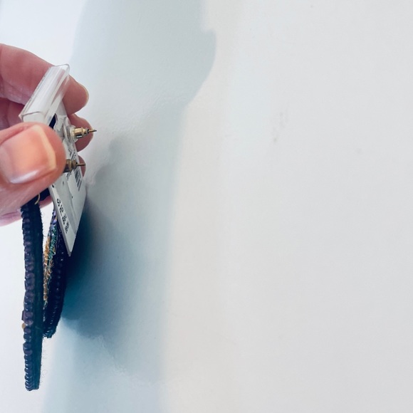 Mardi Gras Beaded , Tear Drop Earrings - Picture 3 of 3